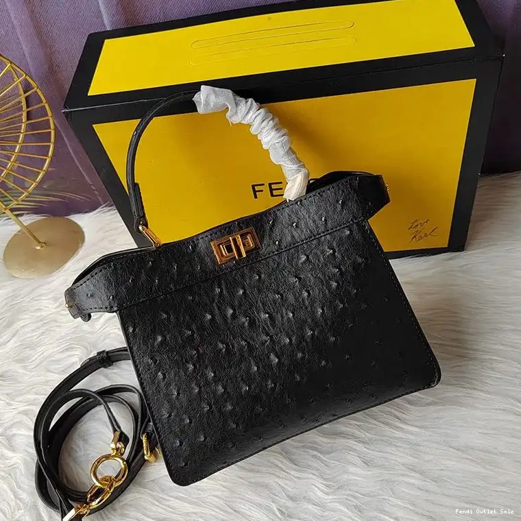 Cheap Black Fendi Peekaboo Bag ISeeU In Petite Ostrich Leather 0629